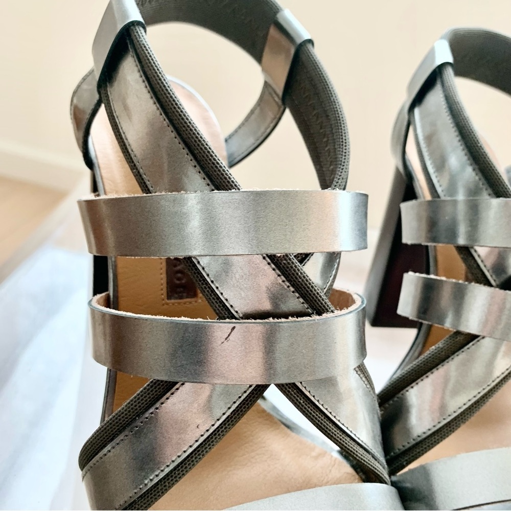 🩶 Gunmetal Strappy Block Heeled Sandals High Heels 7 - Picture 4 of 10